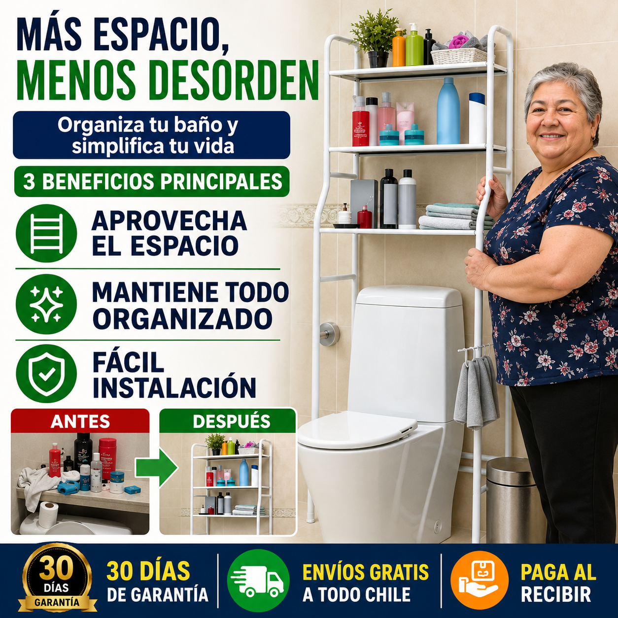 Estante Organizador - Convierte el caos de tu baño en un espacio ordenado y elegante en segundos