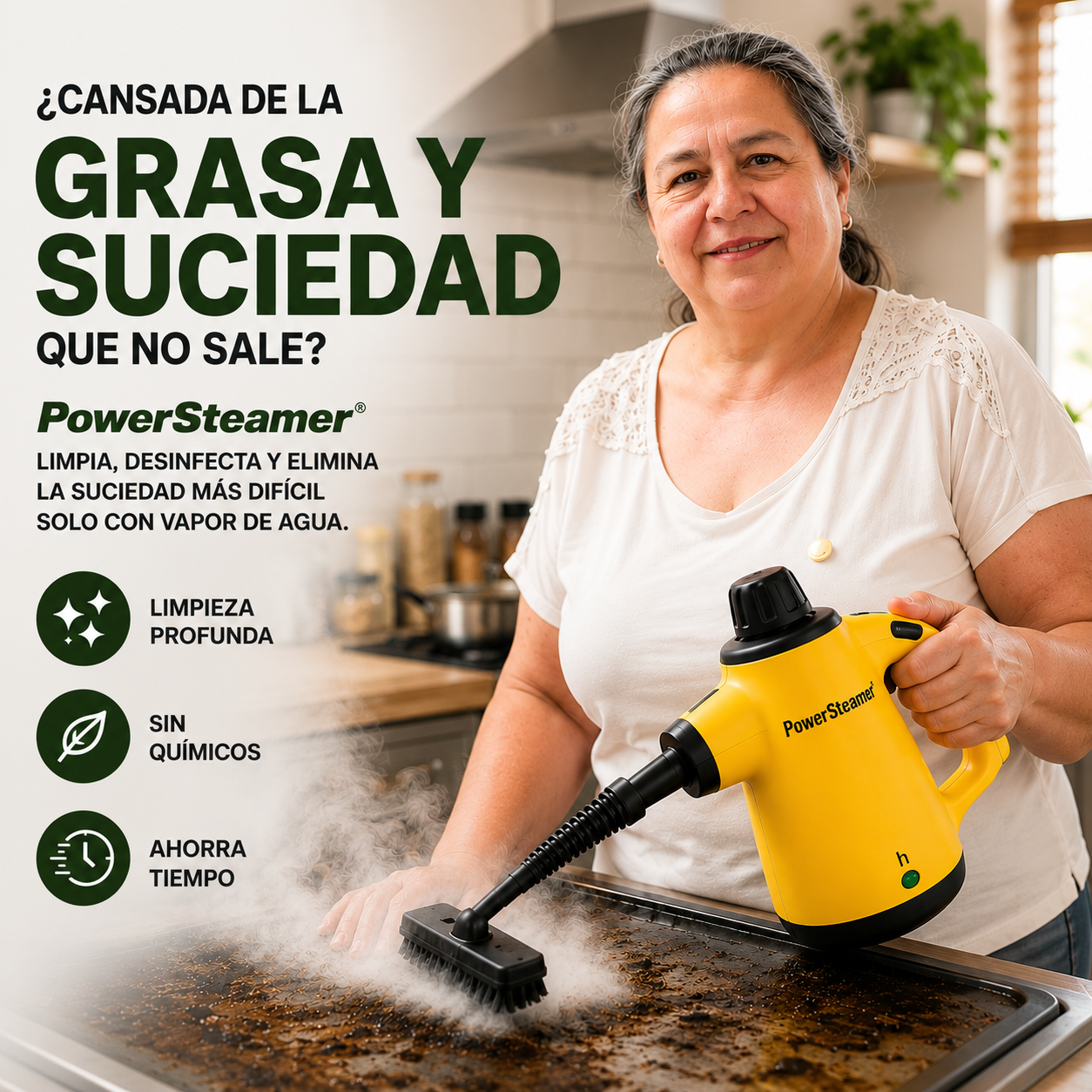 PowerSteamer Elimina la grasa más difícil sin esfuerzo y sin químicos dañinos