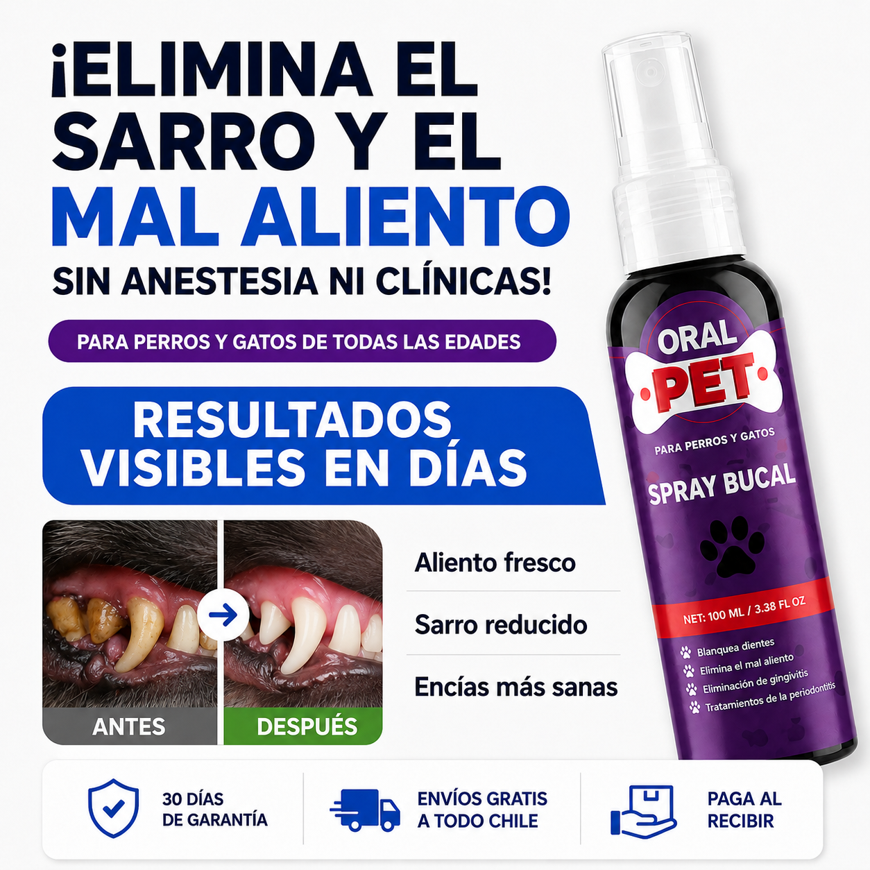 Spray dental para mascotas - Corta el mal olor al instante