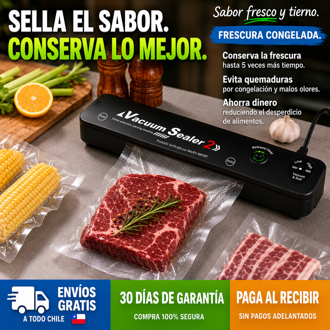 Selladora de alimentos al vacío - Incluye 10 bolsas GRATIS