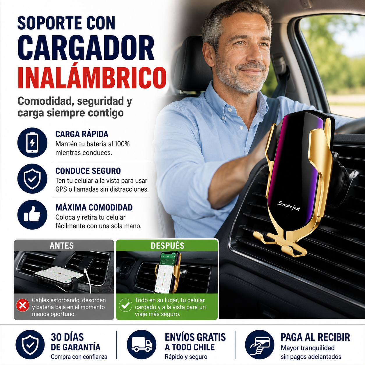 Soporte Inalámbrico - Carga tu celular sin cables mientras lo mantienes siempre visible y al alcance de tu mano